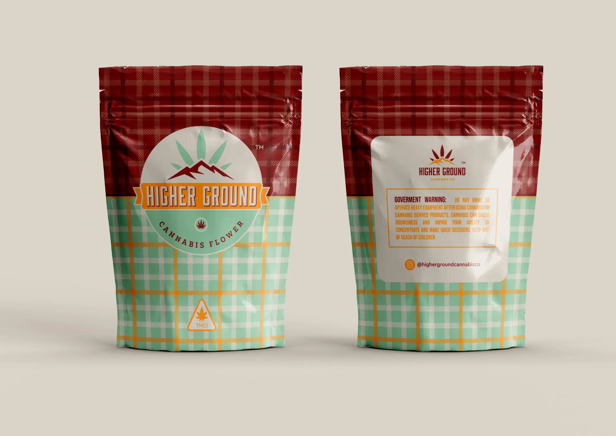 Higher Ground Cannabis brand guideline page showing logo system and earthy palette